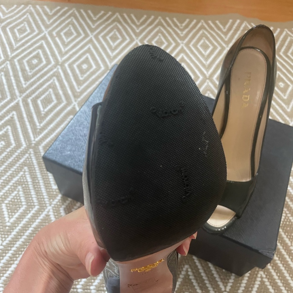 Prada Black Patent Leather Peep-Toe Heels - Picture 5 of 10